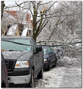 Downed power lines in ice storm