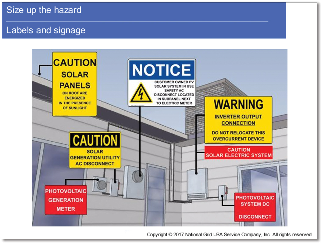 Sample screen from e-learning module 7: PV solar system incident response tactics