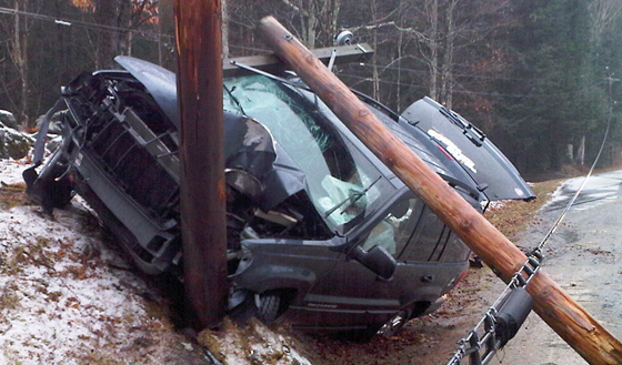 Car accident with utility pole