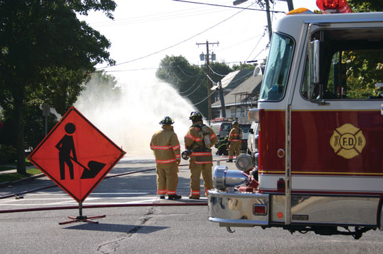 Firefighters responding to a natural gas leak