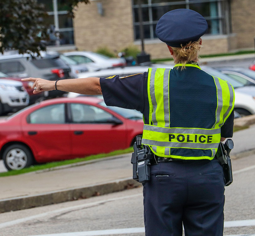 Policewoman directing traffic